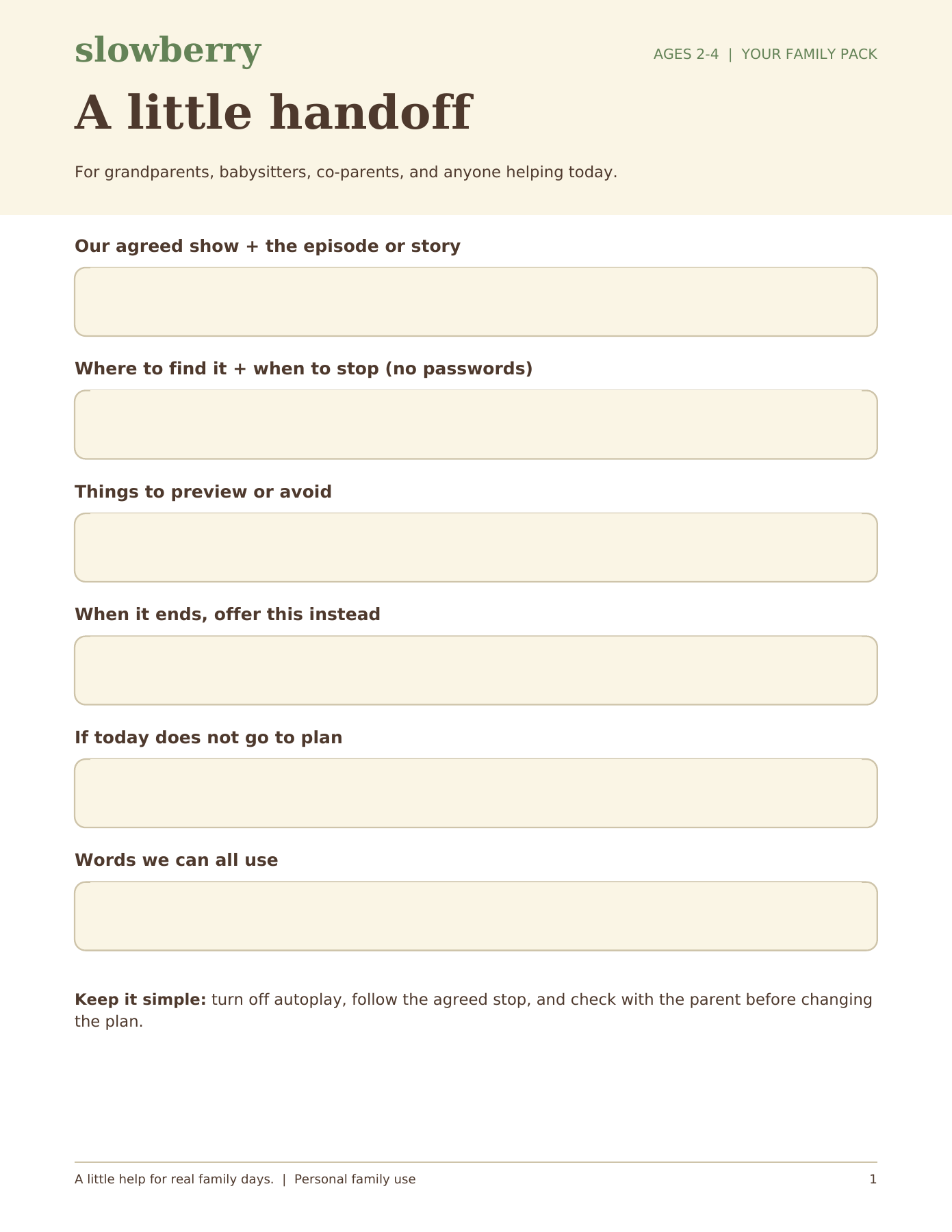Actual first page of The caregiver handoff