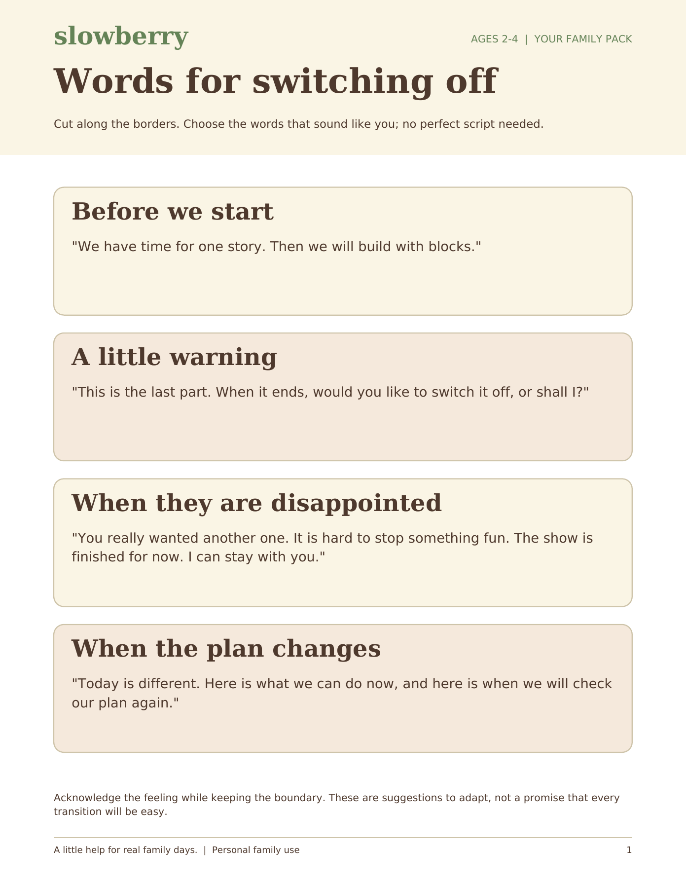 Actual first page of Words for switching off